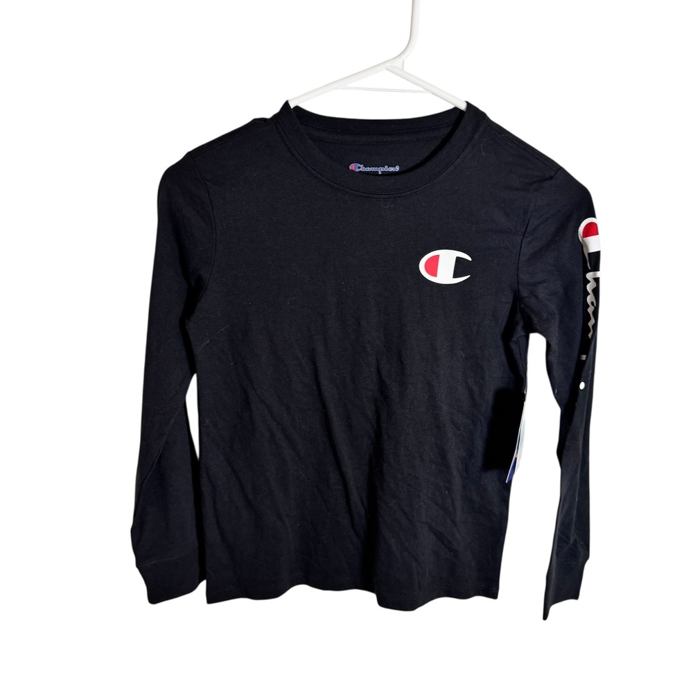 Champion Kids Black Long Sleeve Crewneck T-Shirt Size 7‎